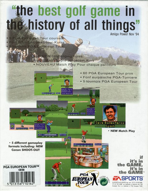 PGA European Tour box art for Amiga CD32